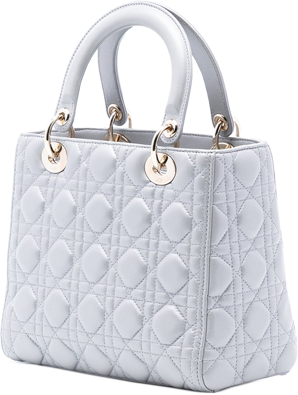 Dior Medium Pearlescent Lambskin Cannage Lady Dior Grijs