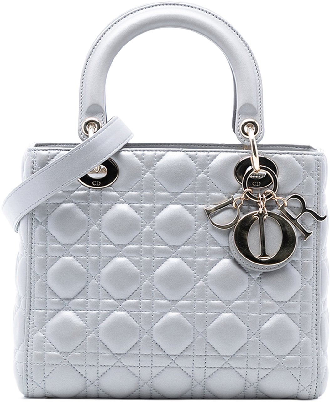Dior Medium Pearlescent Lambskin Cannage Lady Dior Grijs