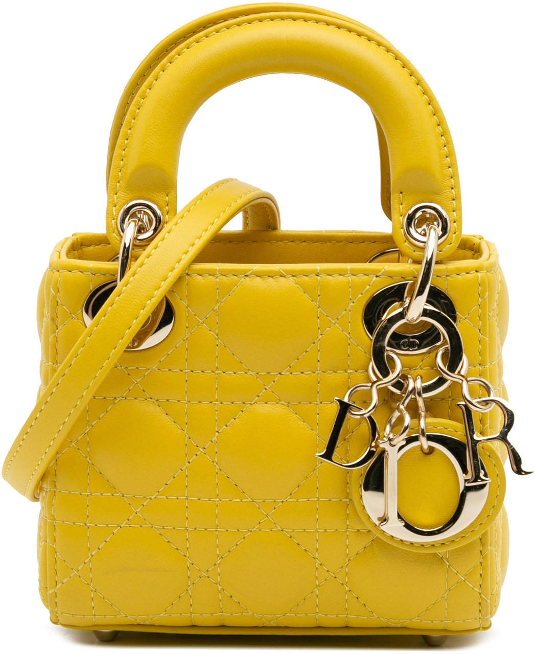 Dior Micro Lambskin Cannage Lady Dior Geel