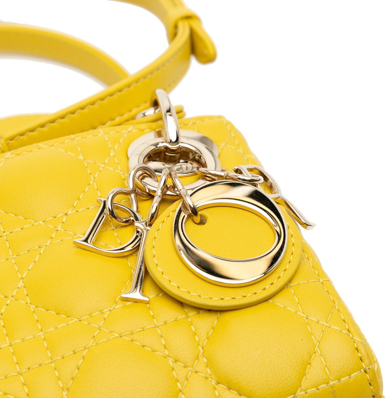 Dior Micro Lambskin Cannage Lady Dior Geel