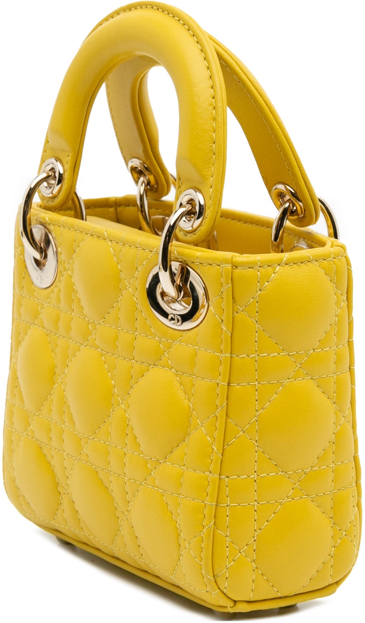 Dior Micro Lambskin Cannage Lady Dior Geel