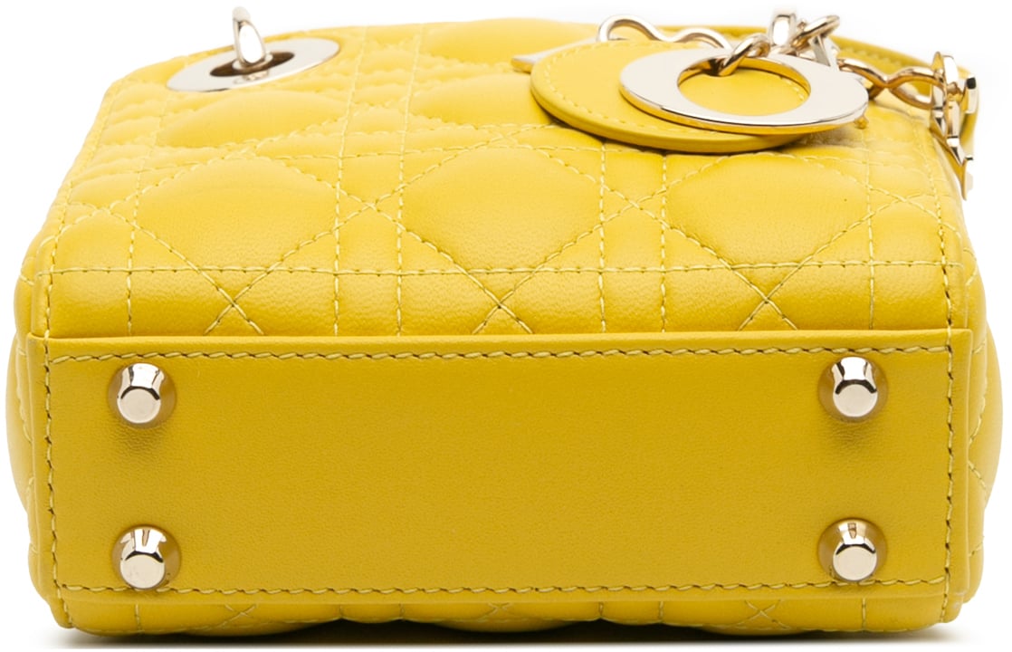 Dior Micro Lambskin Cannage Lady Dior Geel