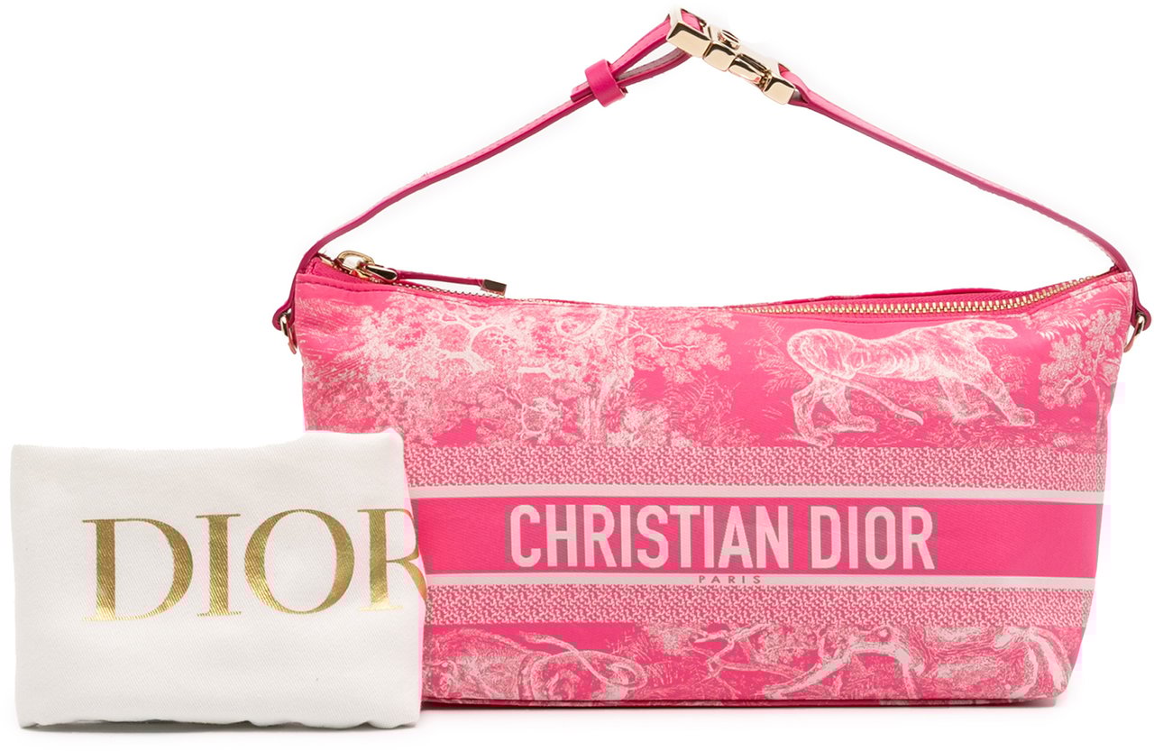 Dior Medium Technical Fabric Toile de Jouy Reverse DiorTravel Nomad Pouch Roze