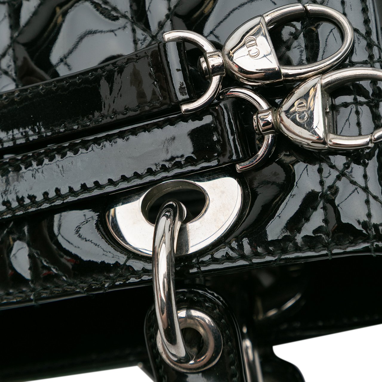 Dior Medium Patent Cannage Lady Dior Zwart