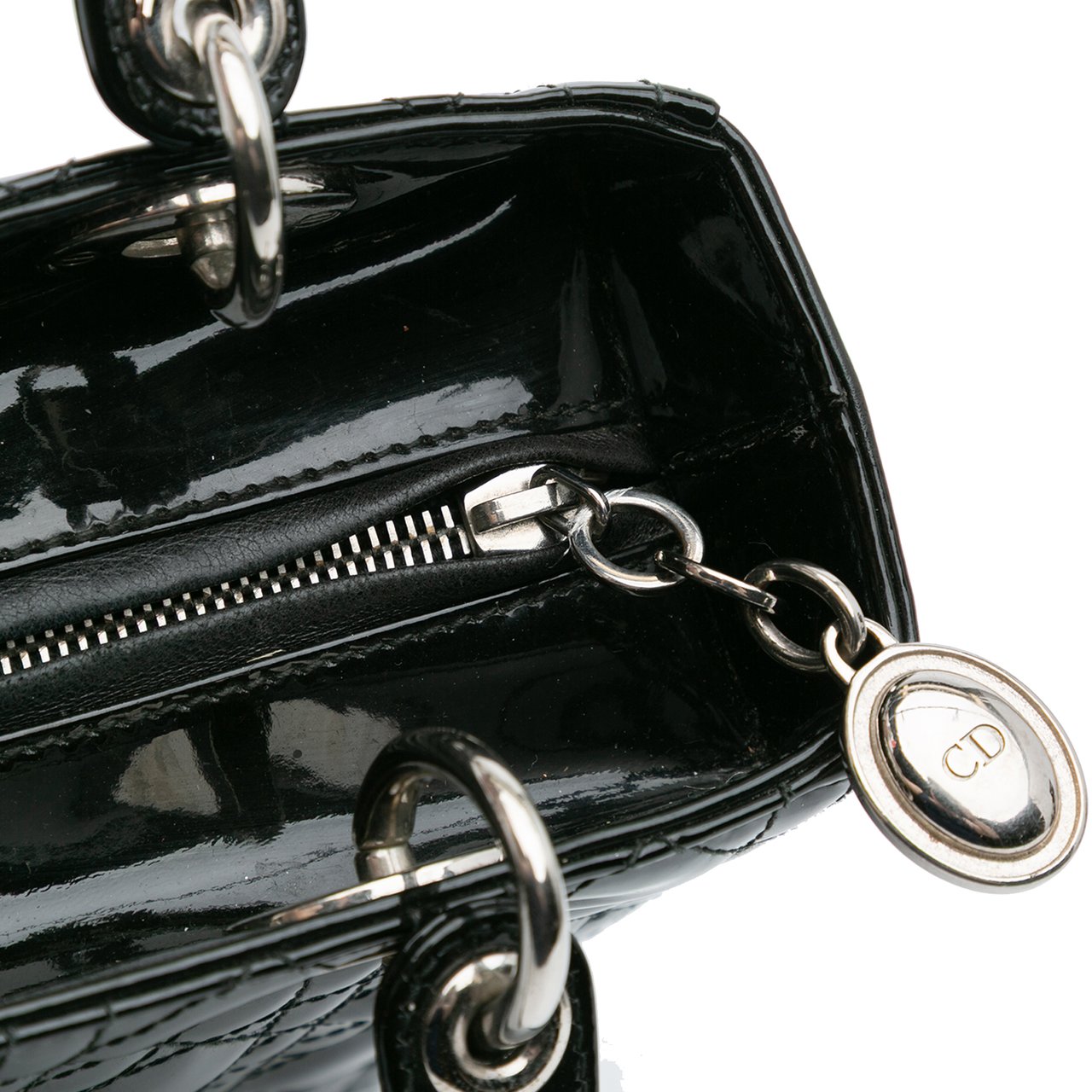 Dior Medium Patent Cannage Lady Dior Zwart