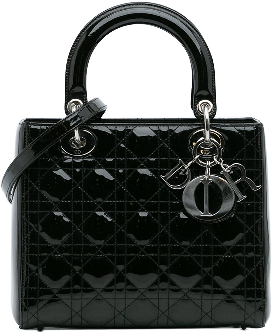 Dior Medium Patent Cannage Lady Dior Zwart