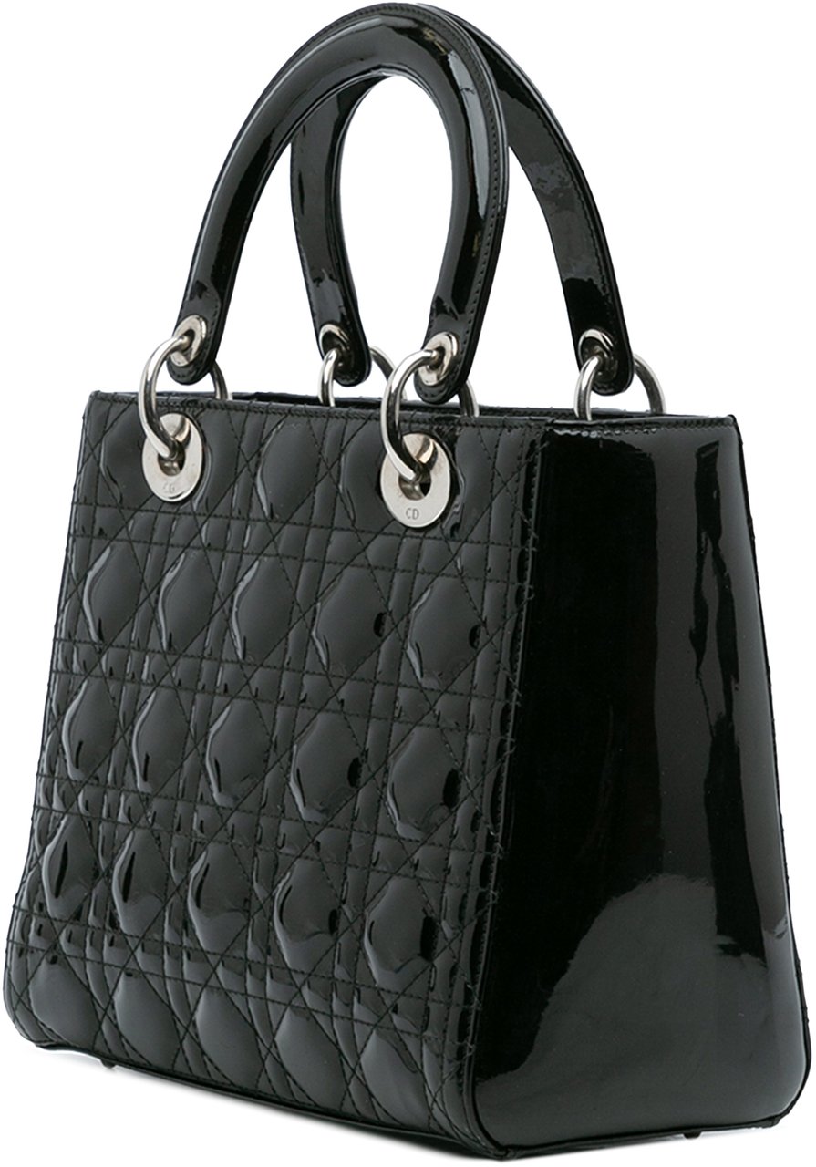 Dior Medium Patent Cannage Lady Dior Zwart