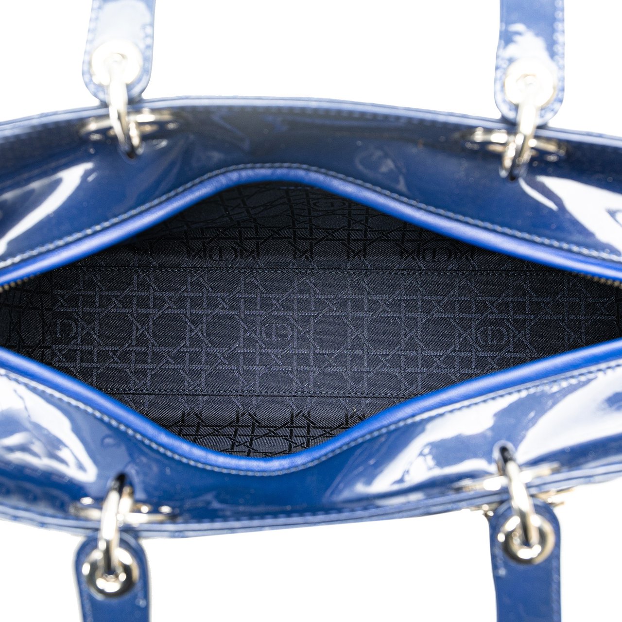 Dior Large Patent Cannage Lady Dior Blauw