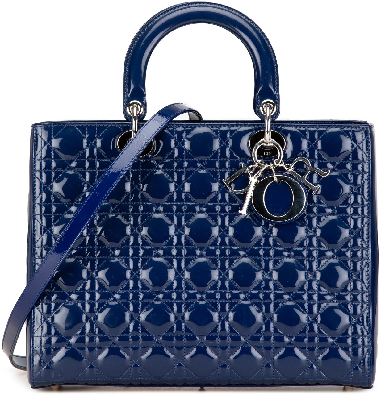 Dior Large Patent Cannage Lady Dior Blauw