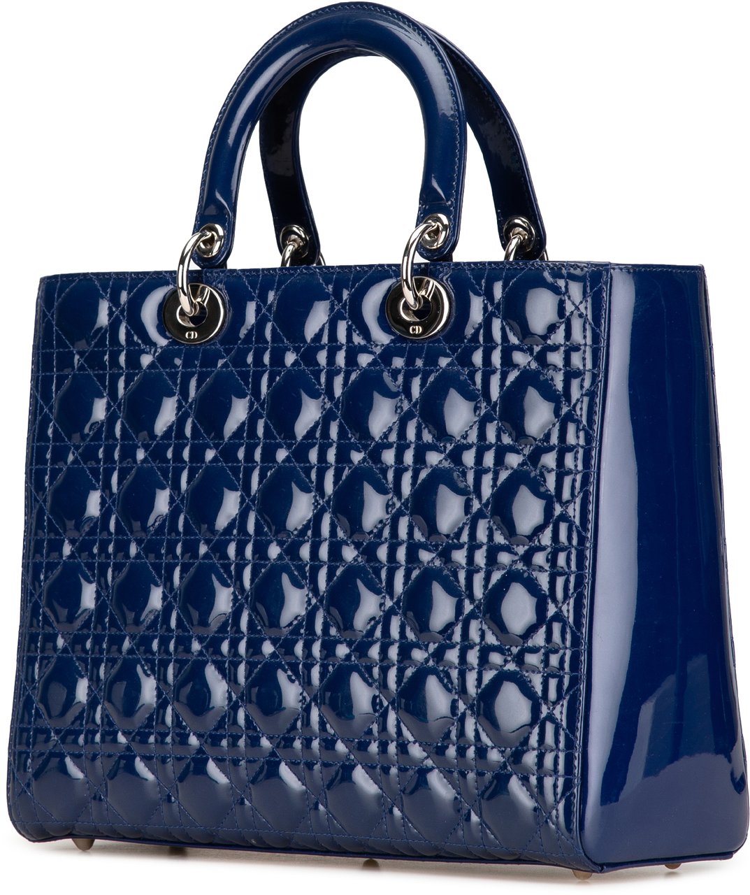 Dior Large Patent Cannage Lady Dior Blauw