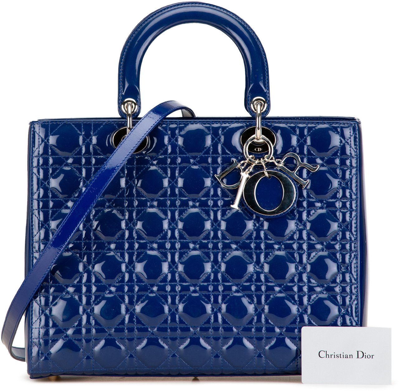 Dior Large Patent Cannage Lady Dior Blauw