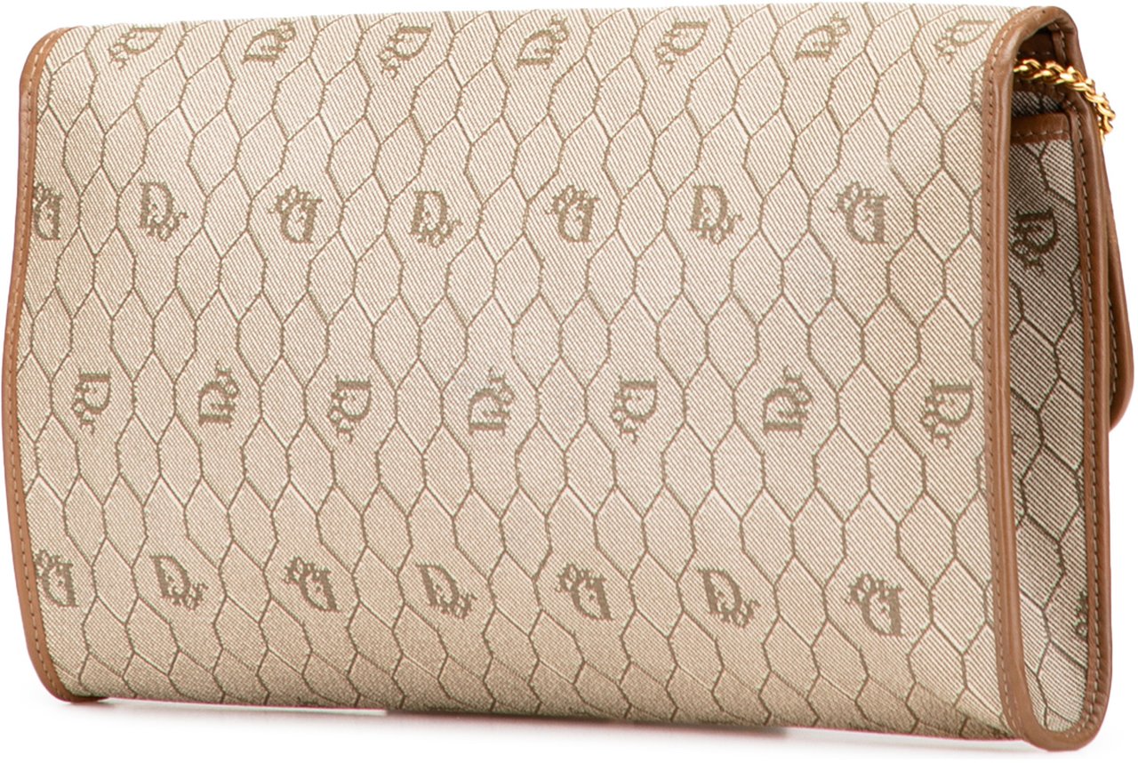 Dior Honeycomb Canvas Chain Shoulder Bag Bruin