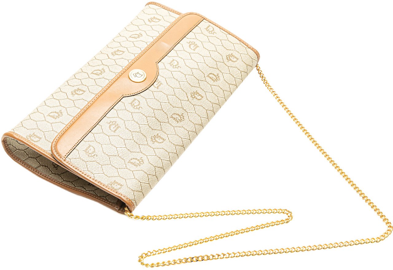 Dior Honeycomb Canvas Chain Shoulder Bag Bruin