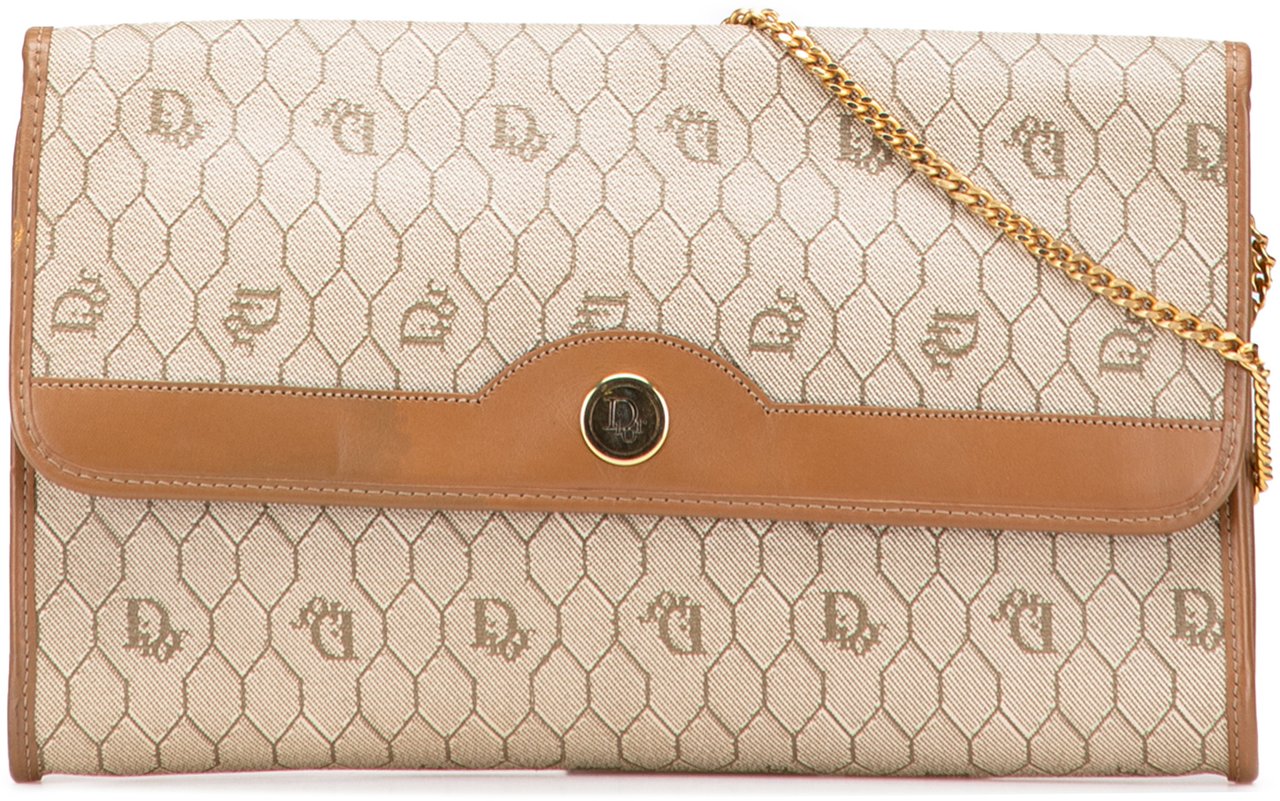 Dior Honeycomb Canvas Chain Shoulder Bag Bruin