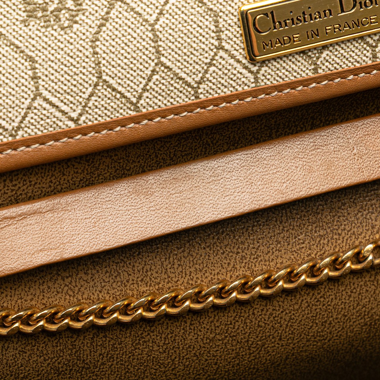 Dior Honeycomb Canvas Chain Shoulder Bag Bruin