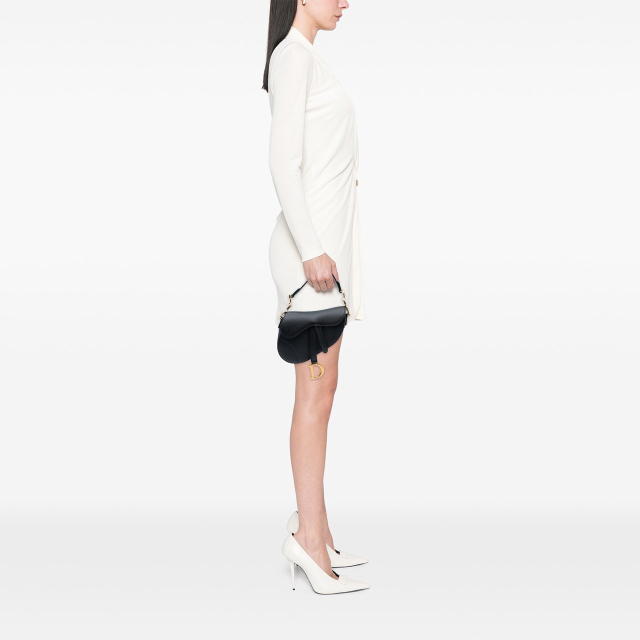 Dior Mini Grained Calfskin Saddle Bag Zwart