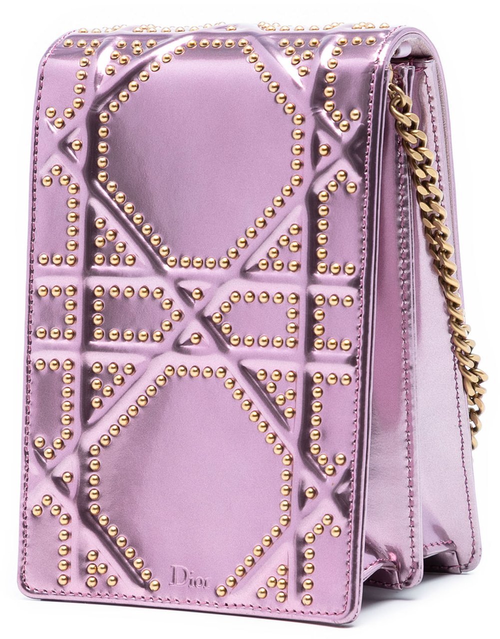 Dior Metallic Studded Calfskin Vertical Diorama Roze