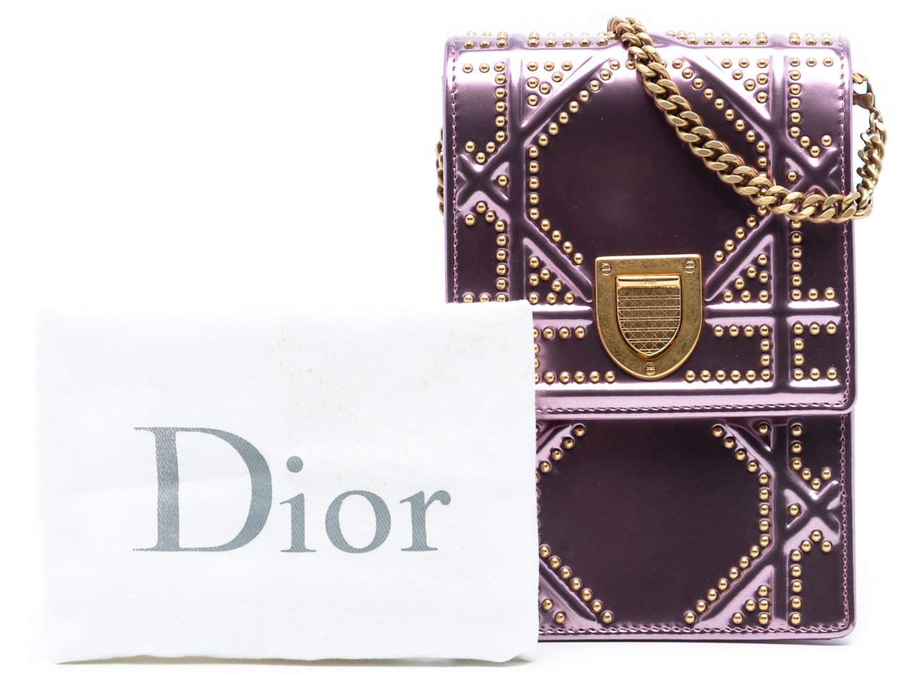 Dior Metallic Studded Calfskin Vertical Diorama Roze