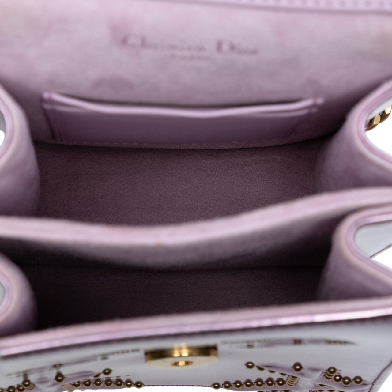 Dior Metallic Studded Calfskin Vertical Diorama Roze