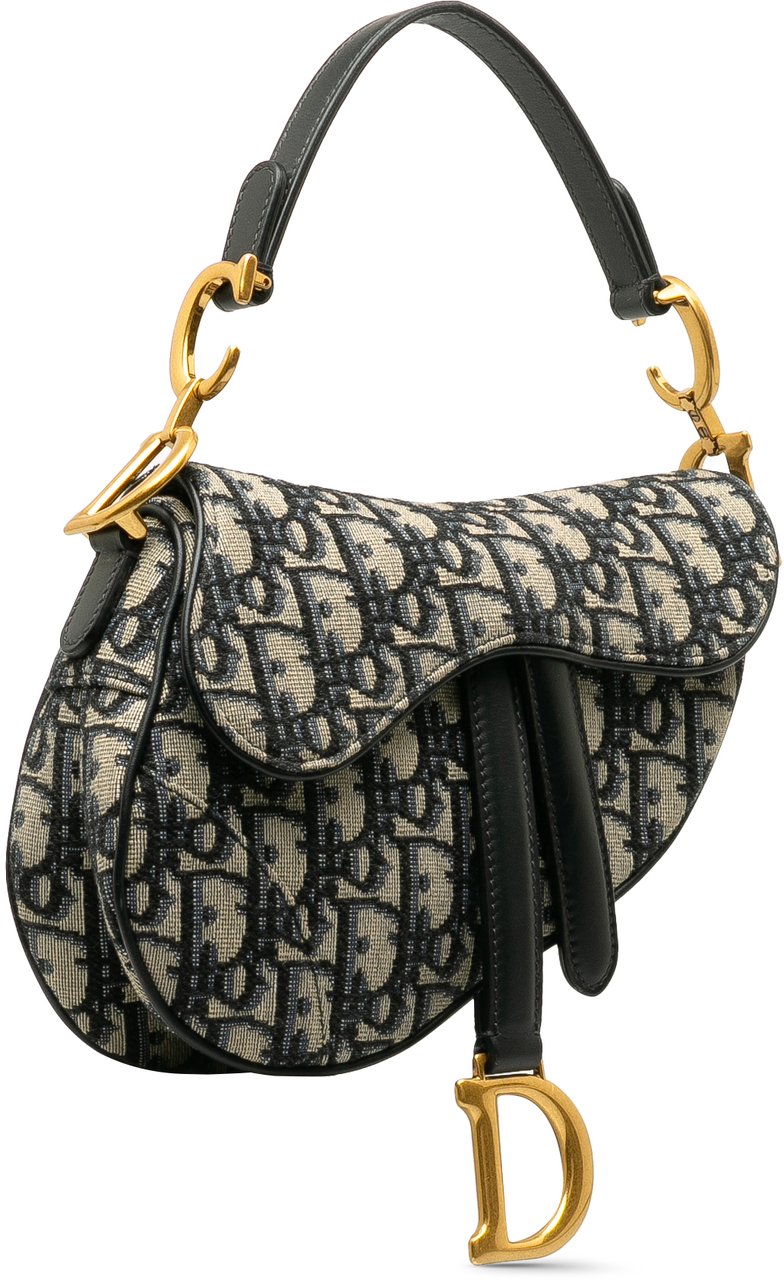 Dior Mini Oblique Canvas Saddle Bag Blauw