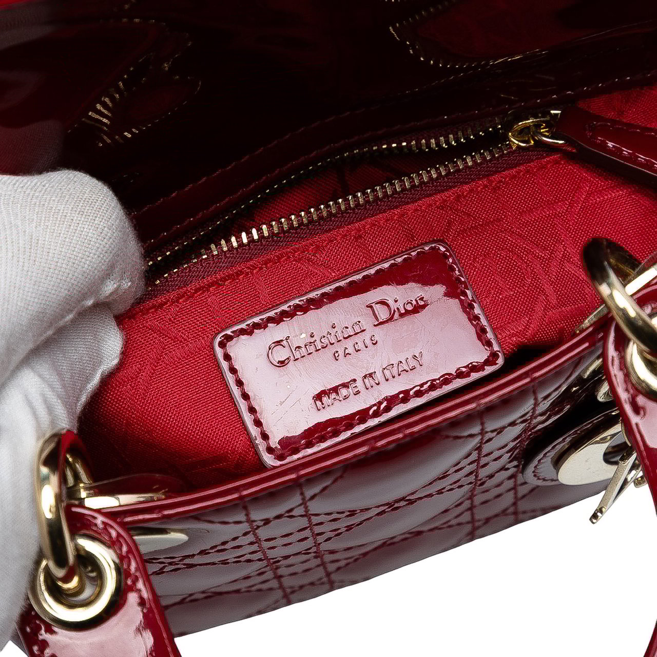 Dior Mini Patent Cannage Lady Dior Rood