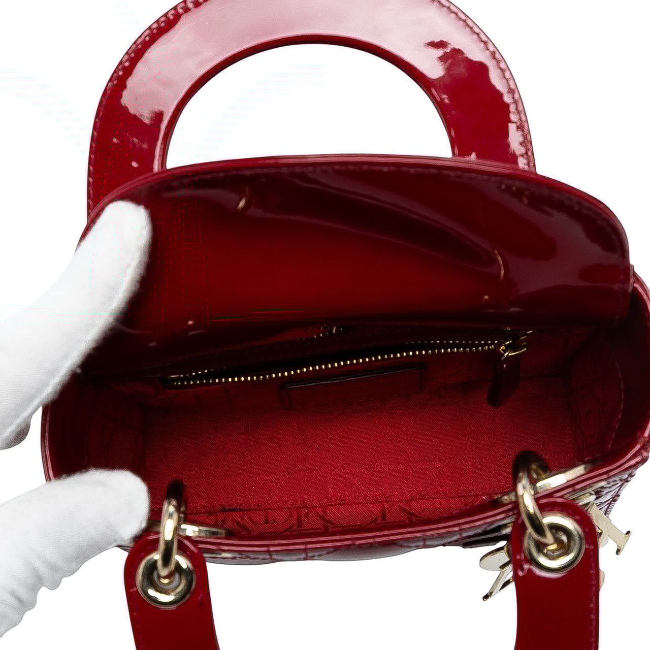 Dior Mini Patent Cannage Lady Dior Rood