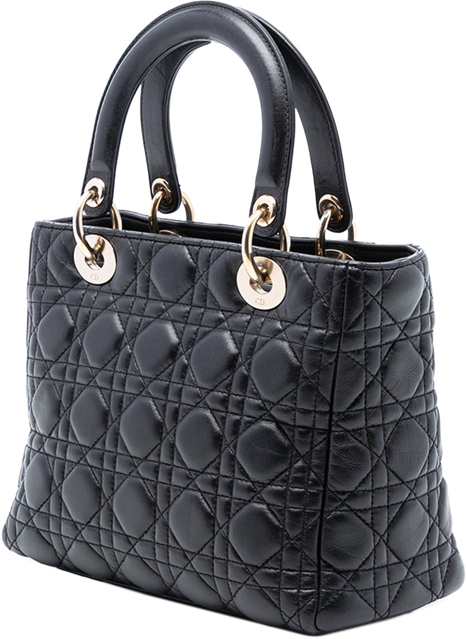 Dior Medium Lambskin Cannage Lady Dior Zwart