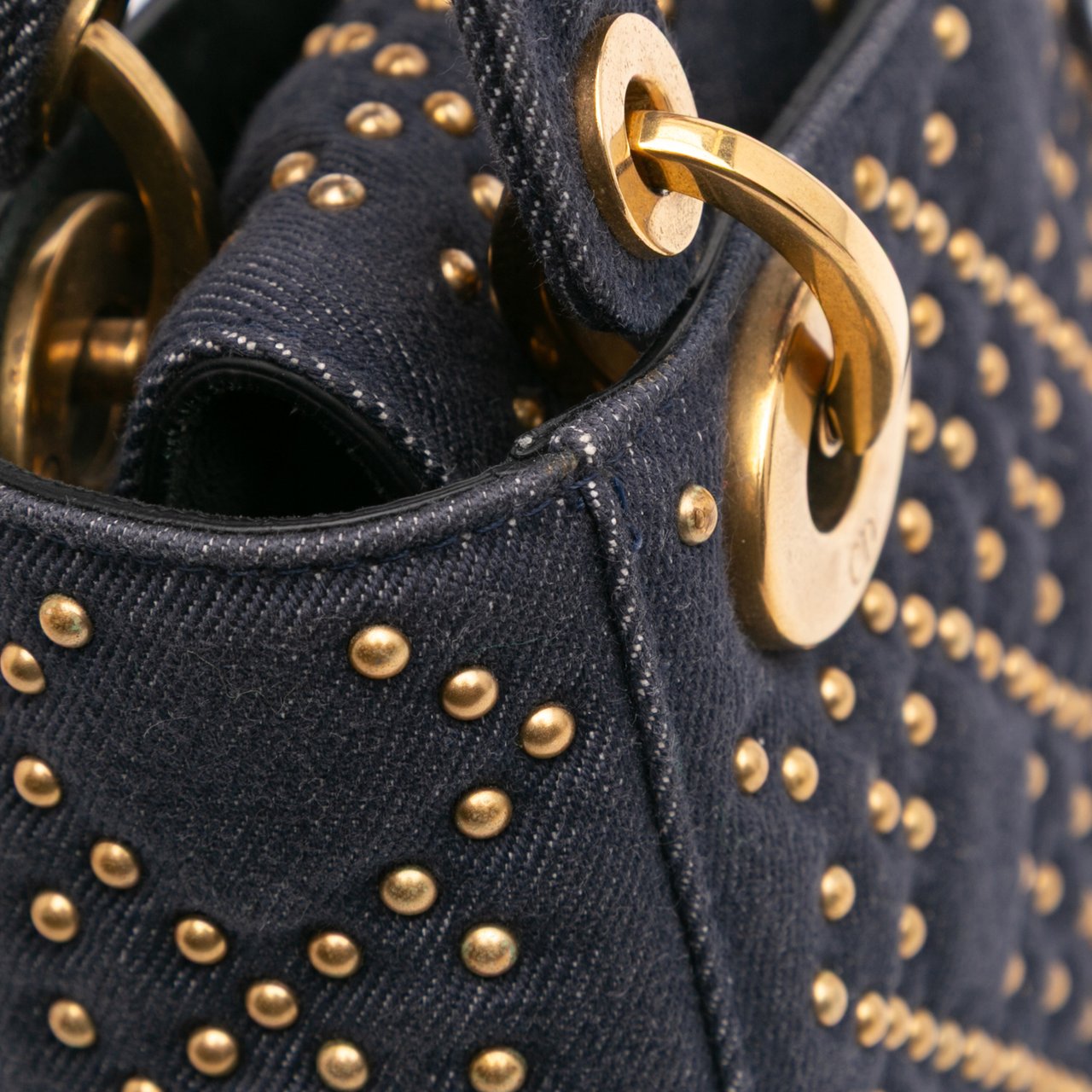 Dior Mini Denim Cannage Studded Supple Lady Dior Blauw