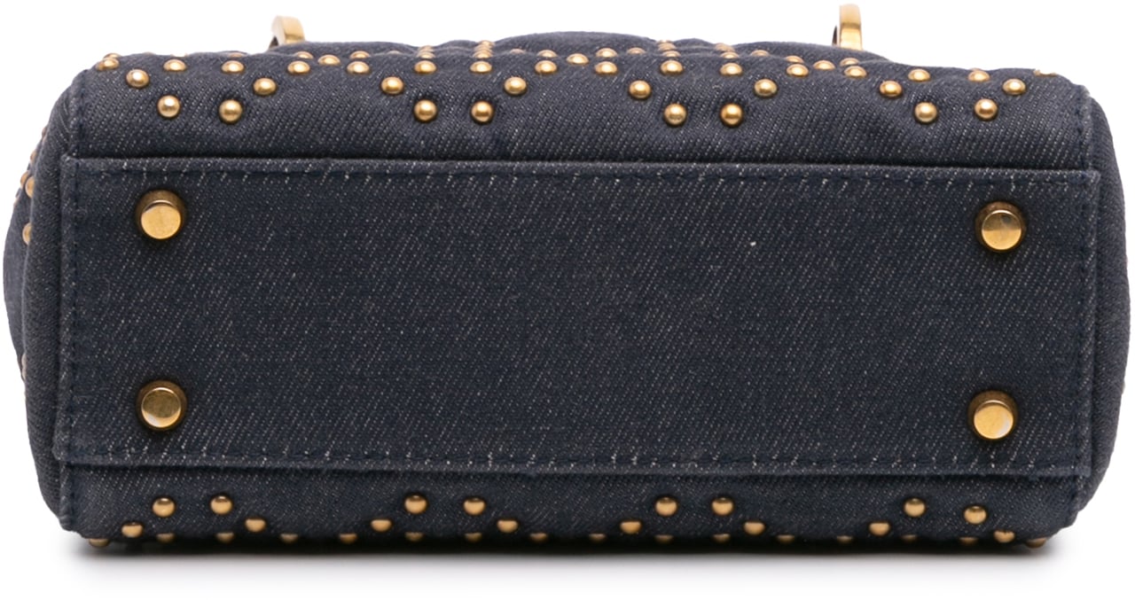 Dior Mini Denim Cannage Studded Supple Lady Dior Blauw