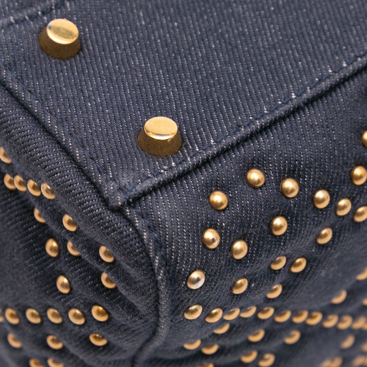 Dior Mini Denim Cannage Studded Supple Lady Dior Blauw