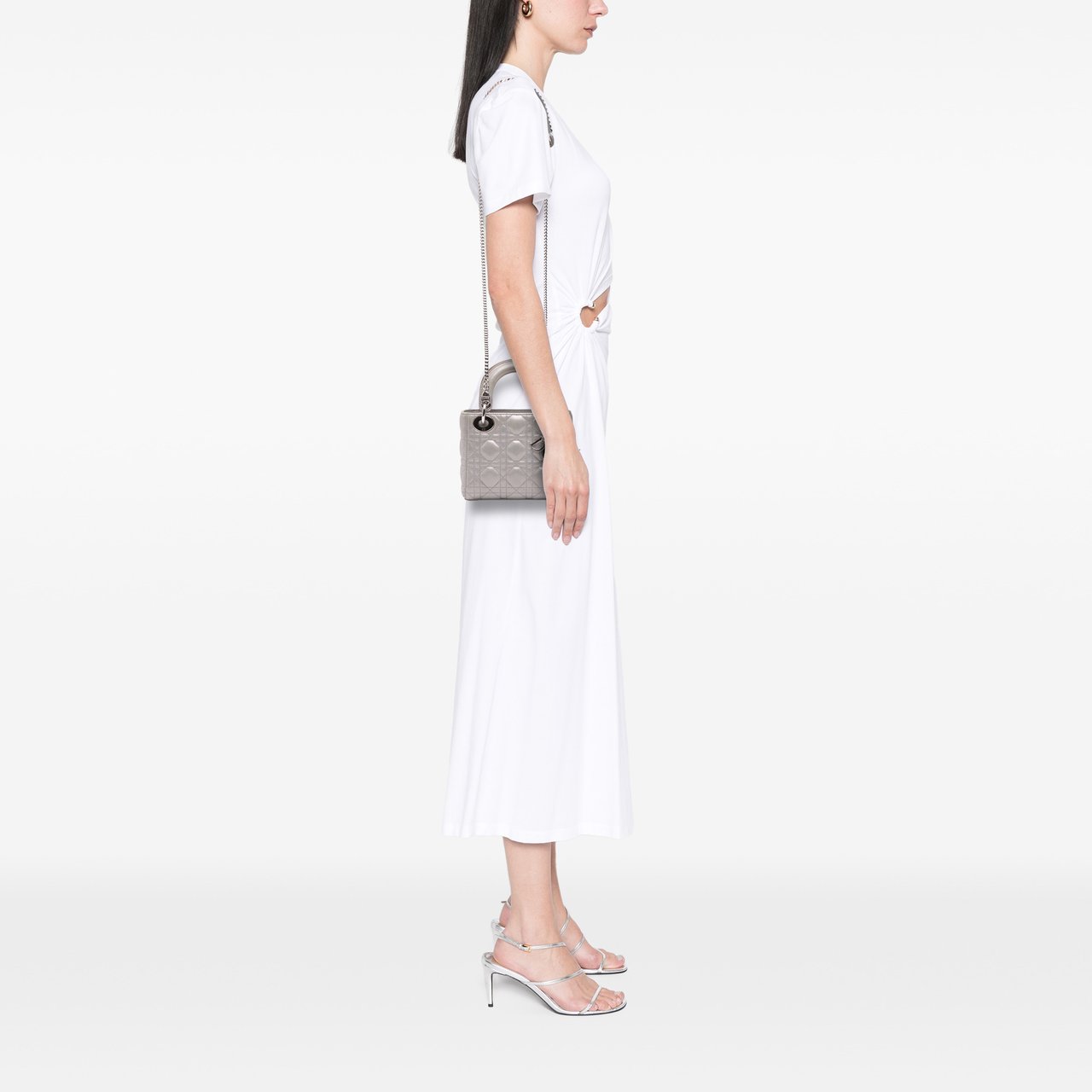 Dior Mini Iridescent Lambskin Cannage Lady Dior Zilver