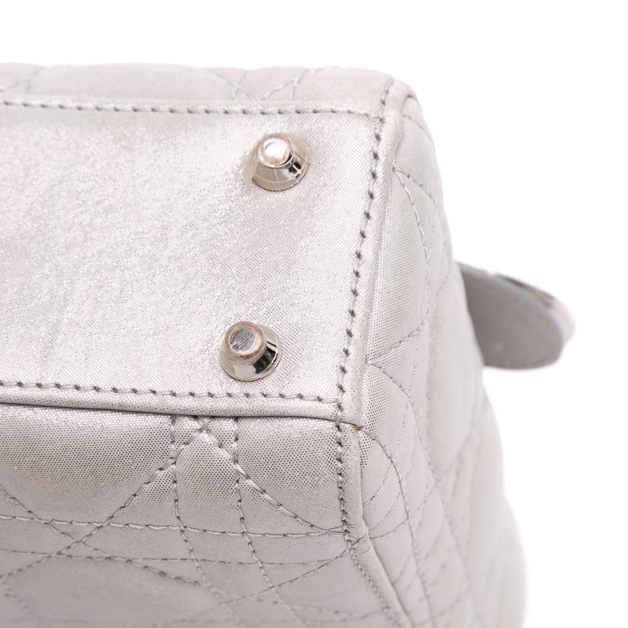 Dior Mini Iridescent Lambskin Cannage Lady Dior Zilver