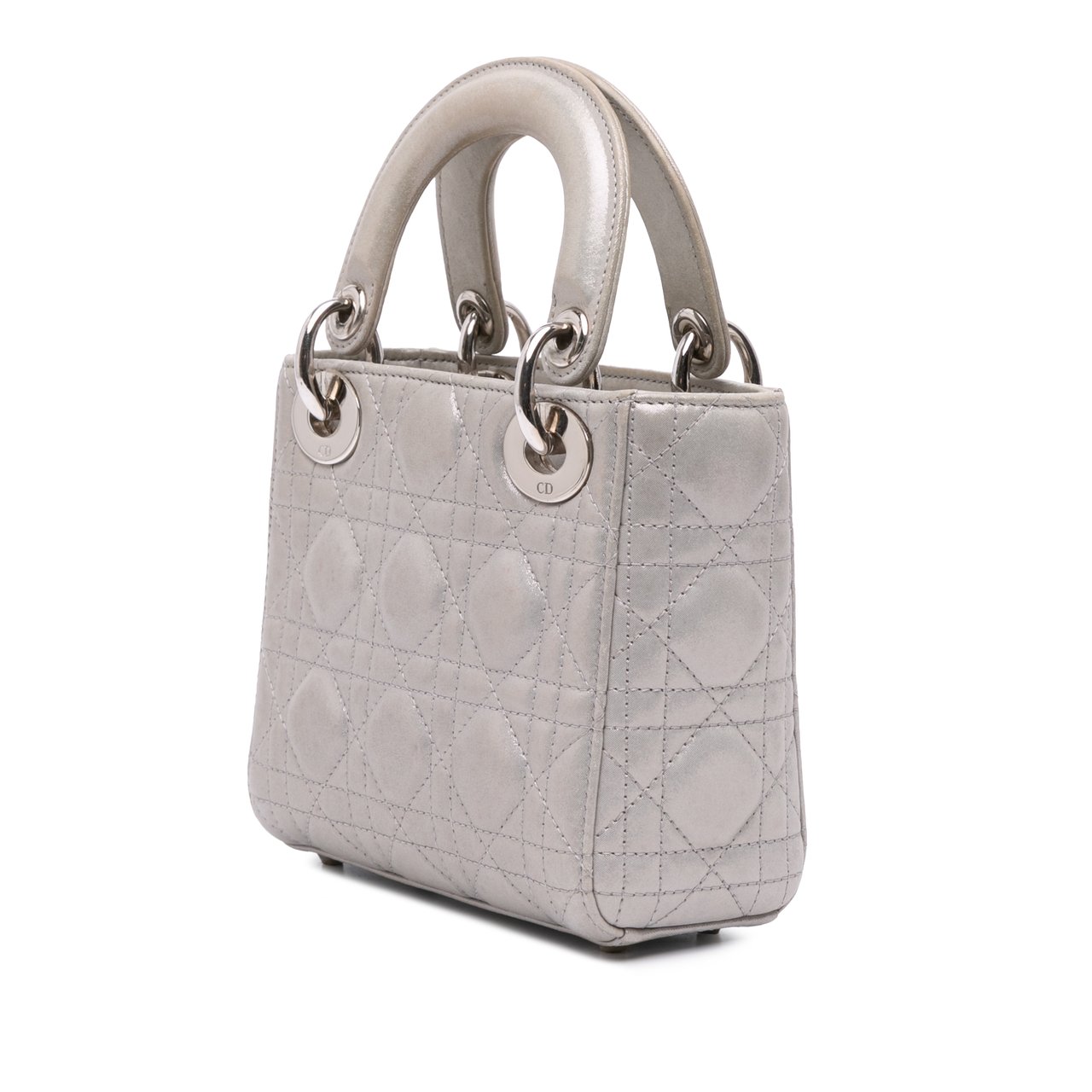 Dior Mini Iridescent Lambskin Cannage Lady Dior Zilver