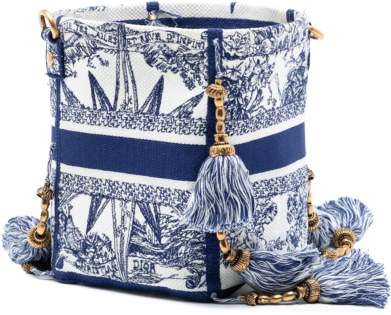 Dior Canvas Embroidered Reve d Infini D Bubble Bucket Bag Blauw