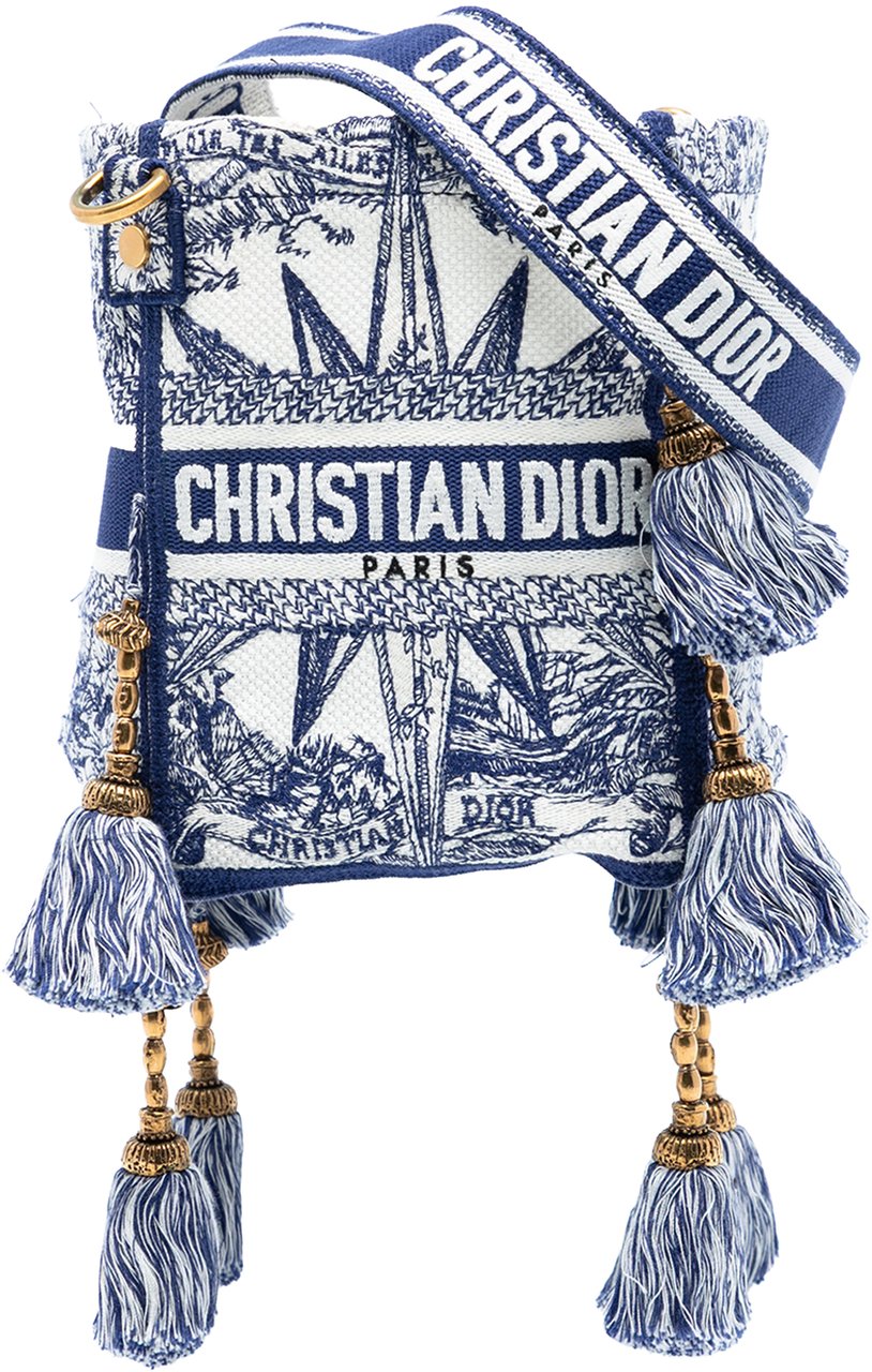 Dior Canvas Embroidered Reve d Infini D Bubble Bucket Bag Blauw