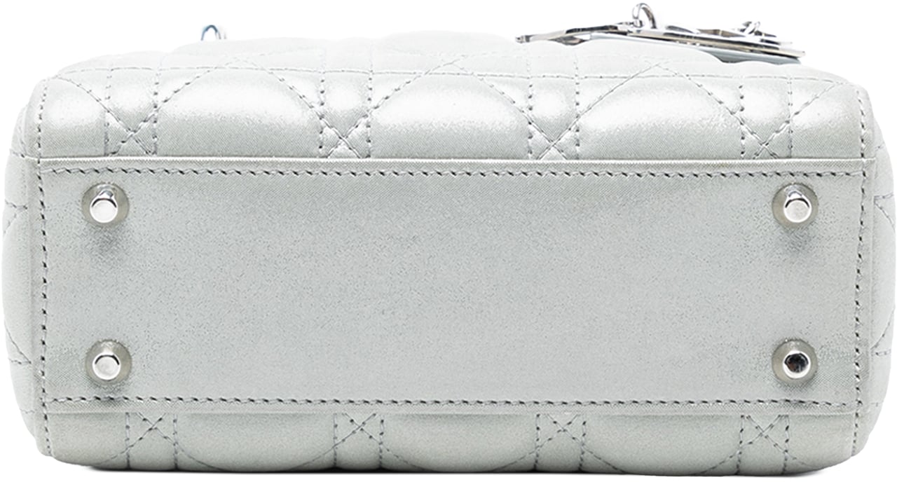 Dior Mini Iridescent Lambskin Cannage Lady Dior Zilver
