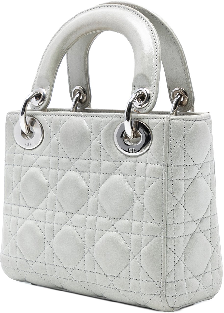 Dior Mini Iridescent Lambskin Cannage Lady Dior Zilver