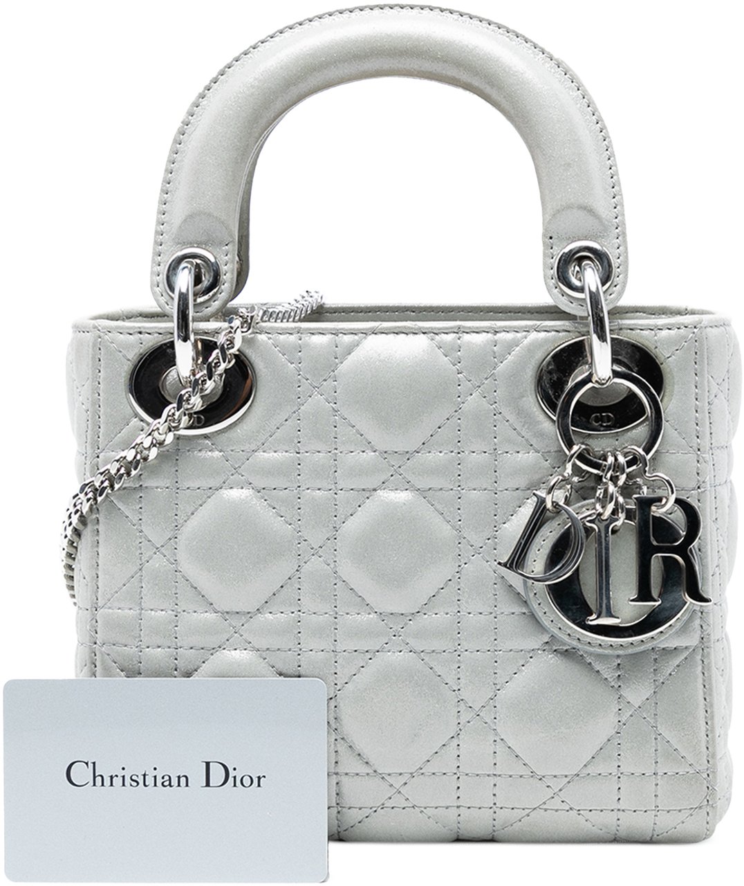 Dior Mini Iridescent Lambskin Cannage Lady Dior Zilver