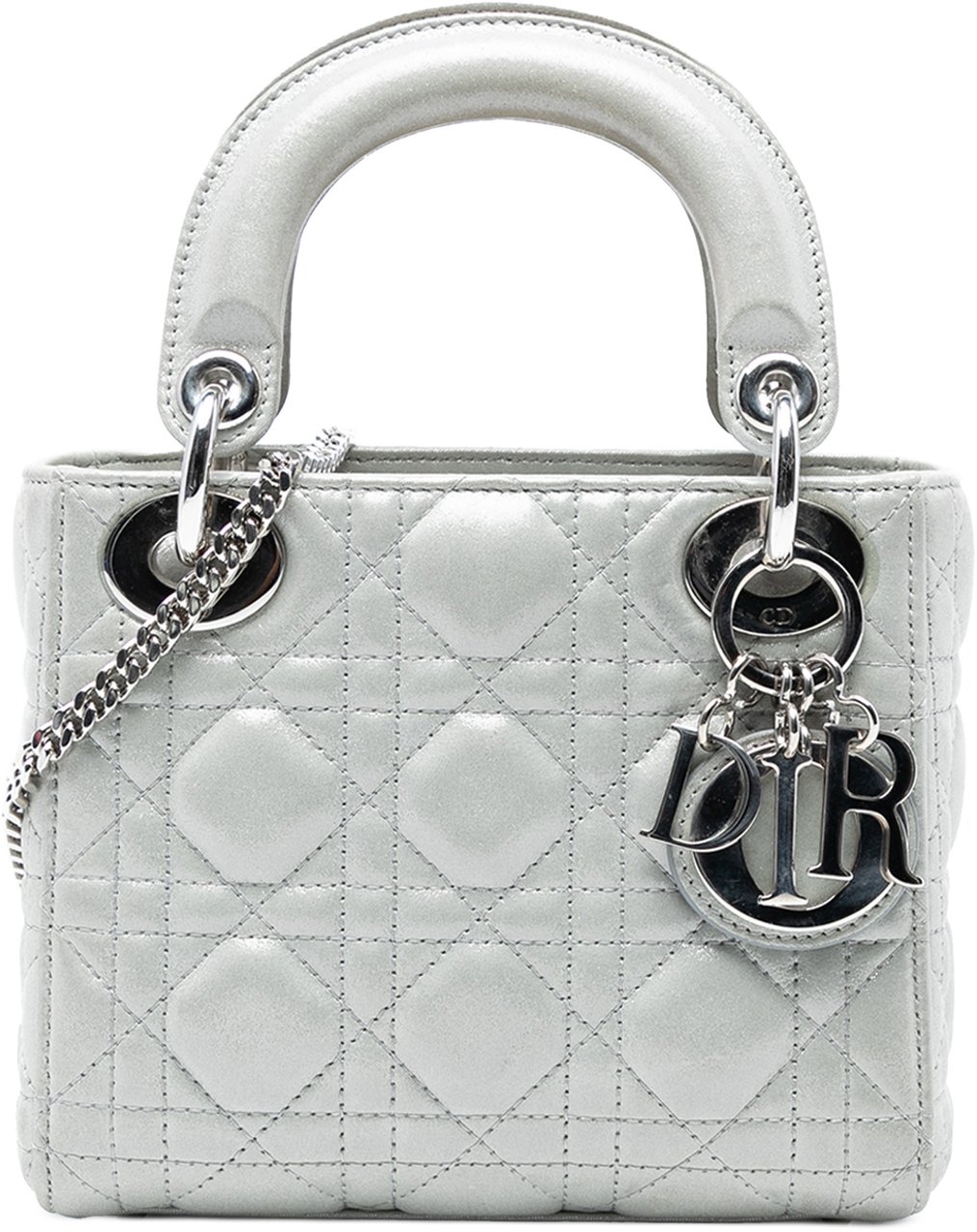 Dior Mini Iridescent Lambskin Cannage Lady Dior Zilver