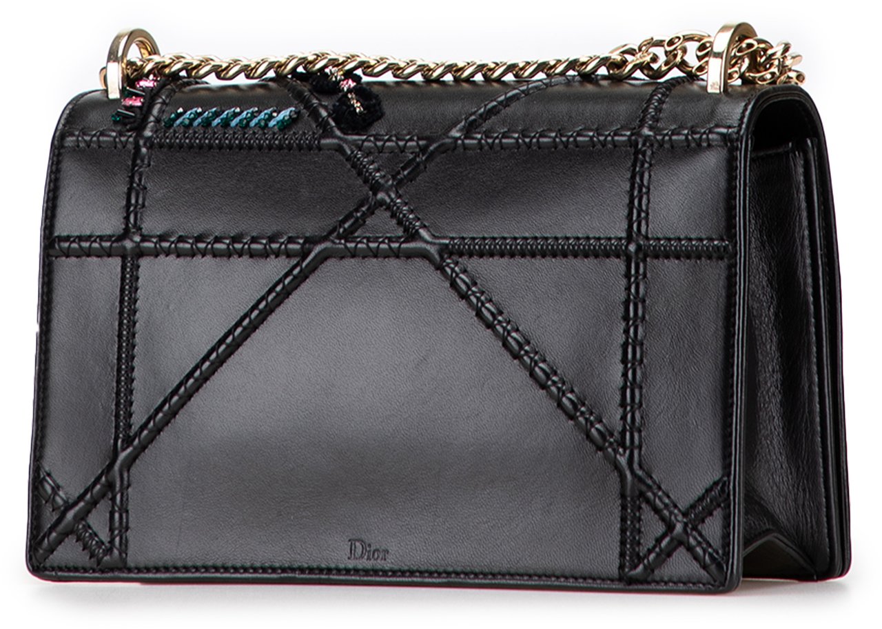 Dior Medium Calfskin Crystal Embroidered Diorama Flap Zwart
