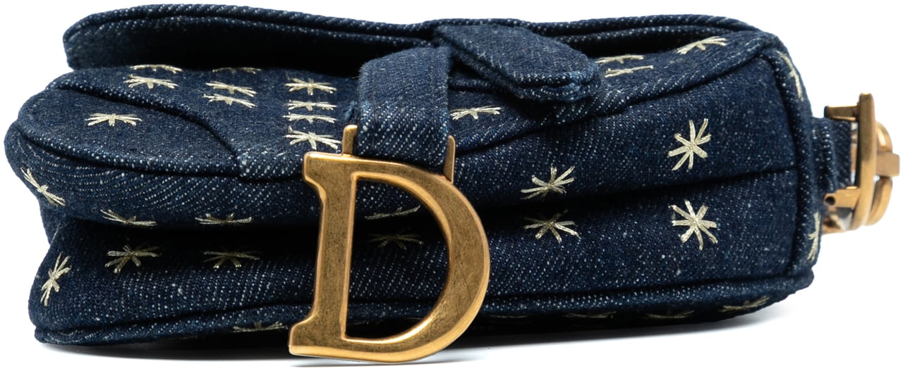 Dior Micro Denim Embroidered Saddle Bag Blauw