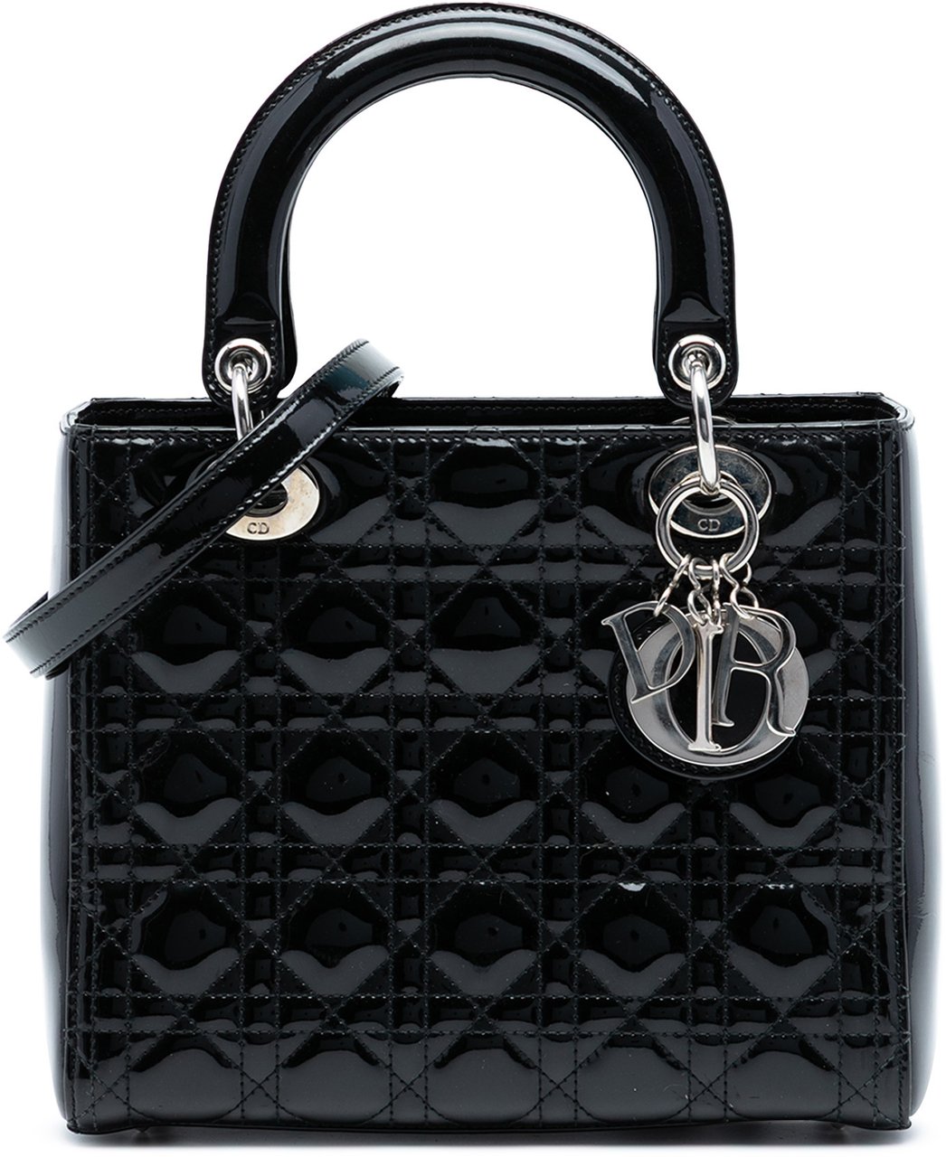 Dior Medium Patent Cannage Lady Dior Zwart