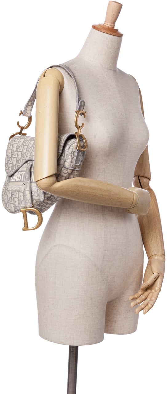 Dior Oblique Canvas Embroidered Saddle Bag Grijs