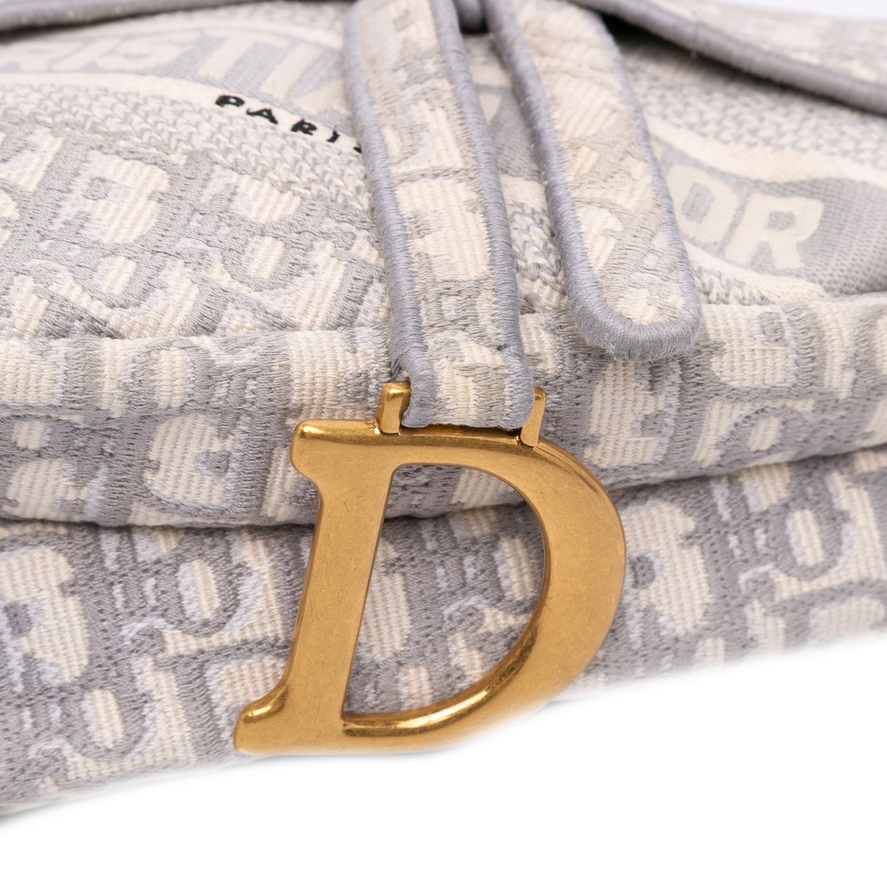 Dior Oblique Canvas Embroidered Saddle Bag Grijs