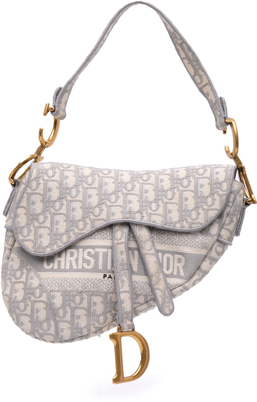 Dior Oblique Canvas Embroidered Saddle Bag Grijs