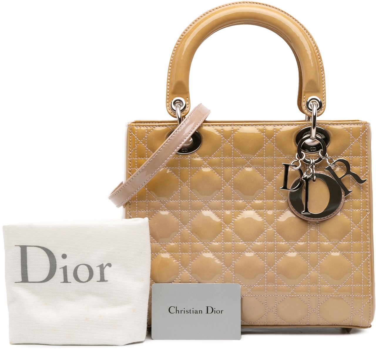 Dior Medium Patent Cannage Lady Dior Bruin