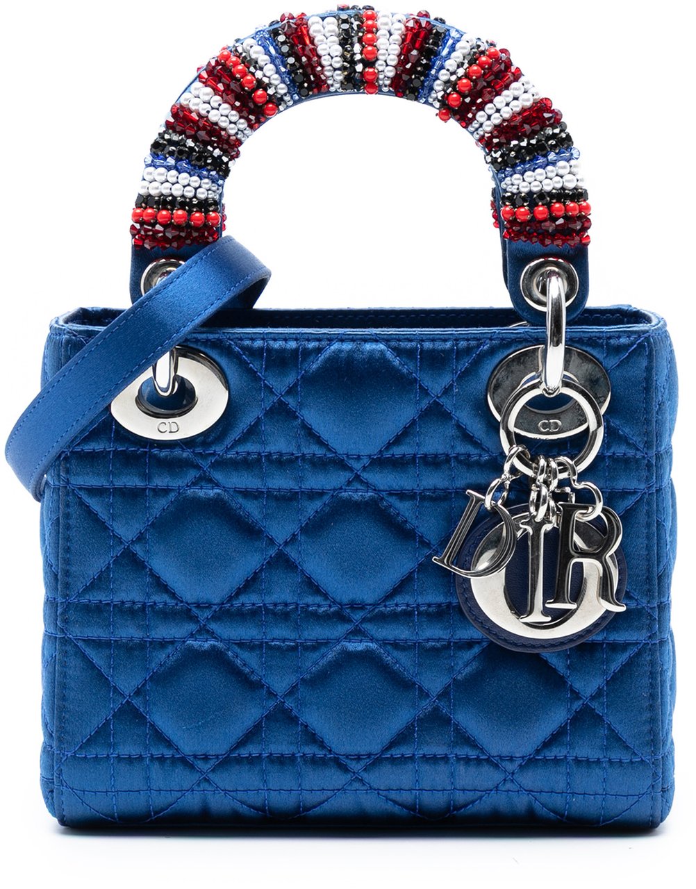 Dior Mini Satin Cannage Beaded Handle Lady Dior Blauw