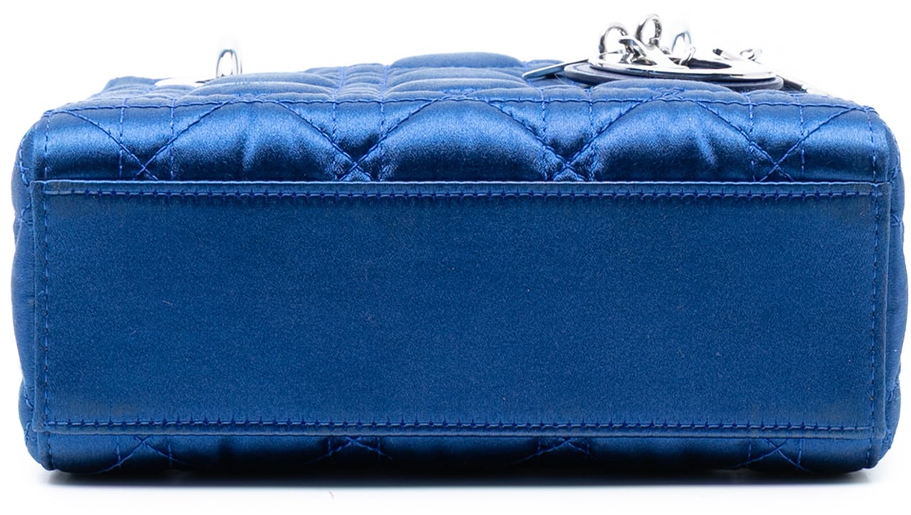 Dior Mini Satin Cannage Beaded Handle Lady Dior Blauw