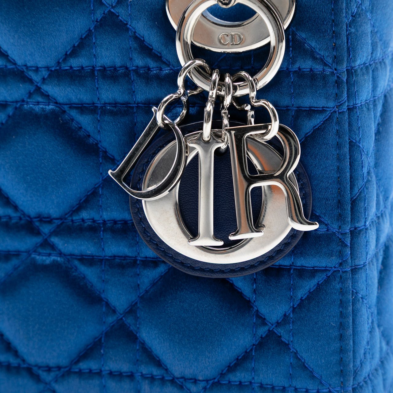 Dior Mini Satin Cannage Beaded Handle Lady Dior Blauw