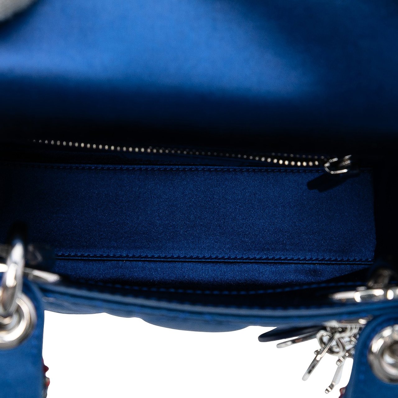 Dior Mini Satin Cannage Beaded Handle Lady Dior Blauw